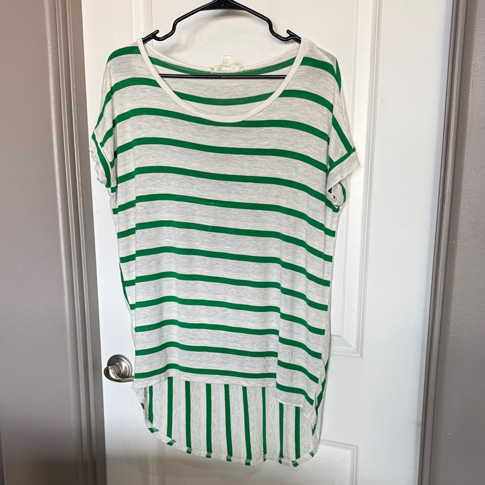 Cyrus Green and White Striped Short Sleeve Top